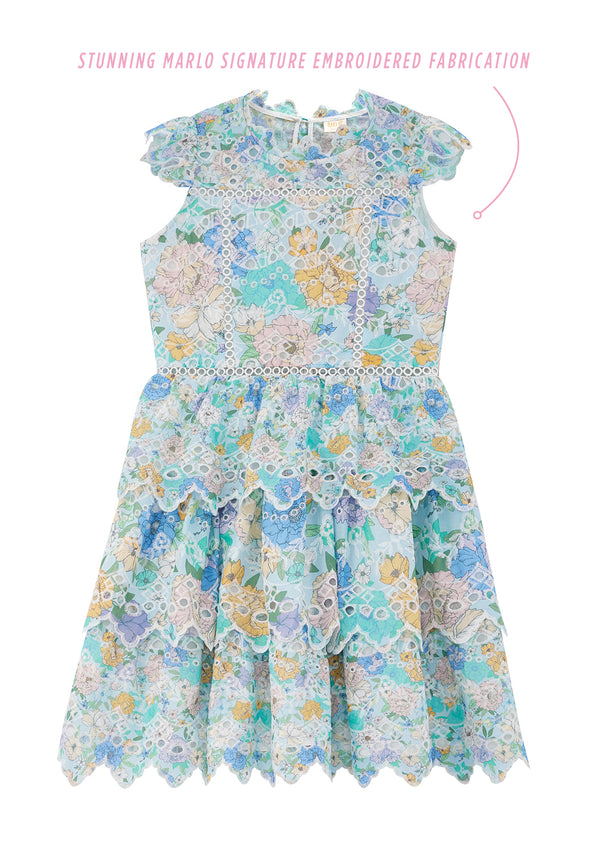 Azure Embroidered Frill Dress